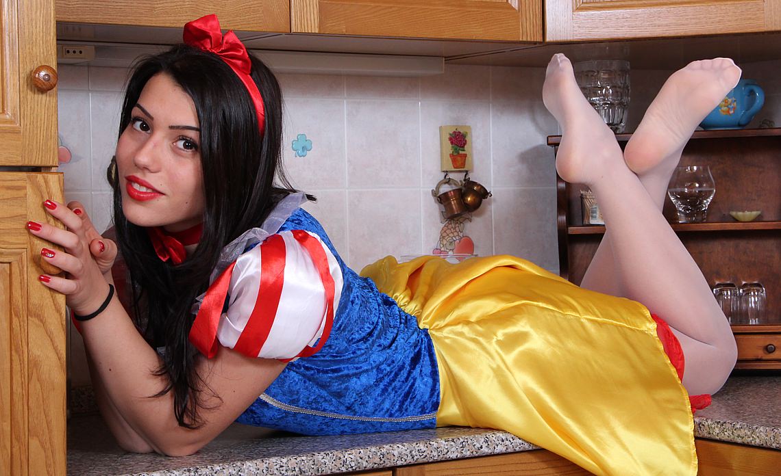 Beautiful Italian models showing off their feet while wearing costumes of all kinds